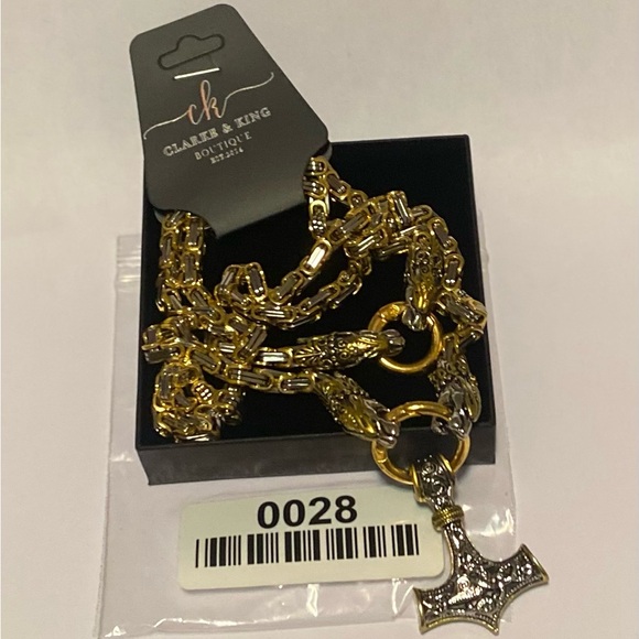 Men's Viking Wolf Head Necklace & Bracelet, includes Nordic Hammerhead Pendant - Picture 8 of 8